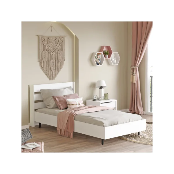 Lit Simple 100 x 200 cm Blanc Noir avec Sommier