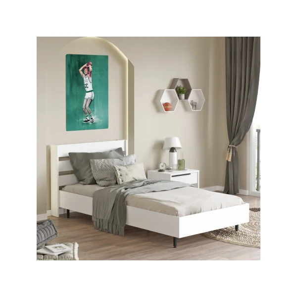 Lit Simple 100 x 200 cm Blanc Noir avec Sommier