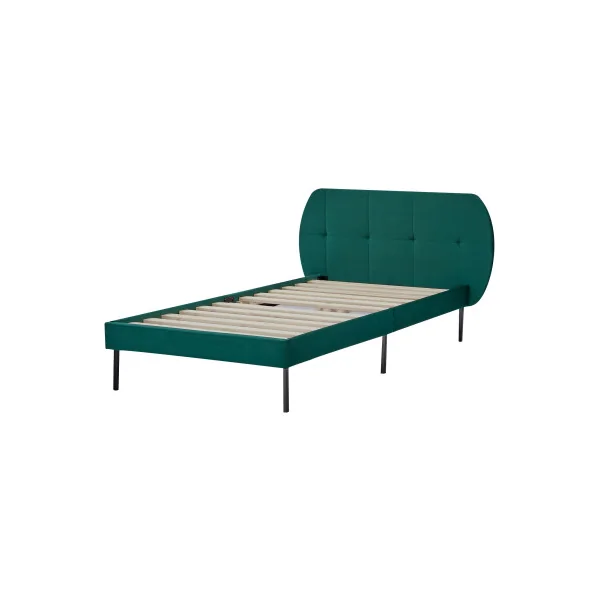 Lit Simple Capitonné avec Sommier 90 x 200 cm Tissu Vert Foncé