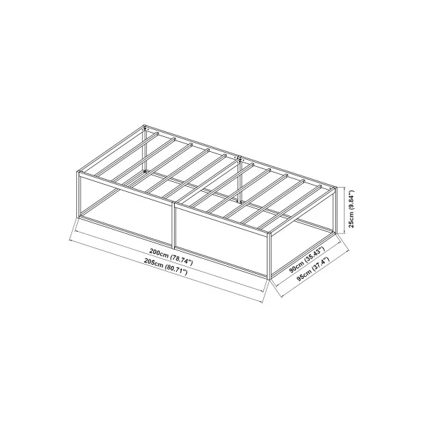 Lit Simple en Métal Noir avec Sommier et Matelas 90 x 200 cm Industriel