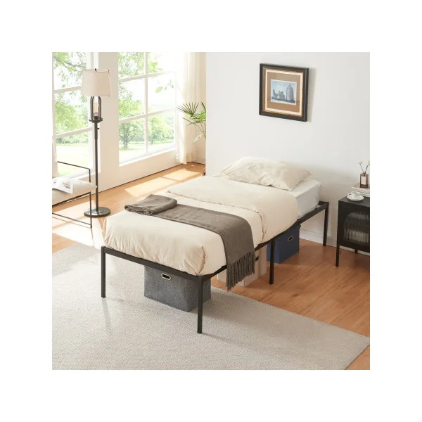 Lit Simple Métal Noir avec Sommier et Matelas 90 x 200 cm Industriel