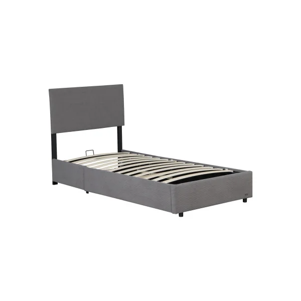 Lit Velours Côtelé 90 x 200 cm avec Coffre de Rangement Gris