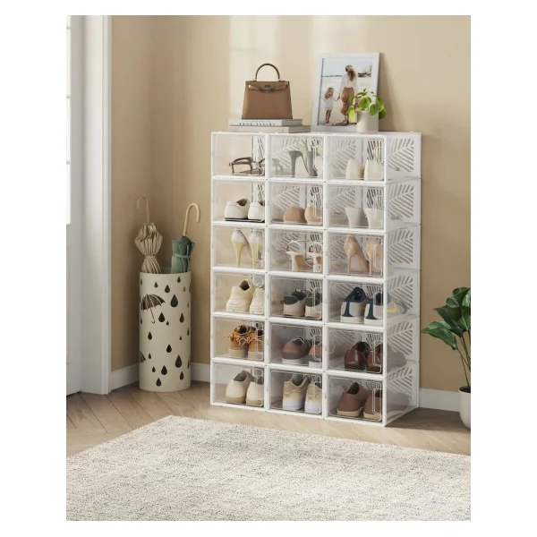 Lot 18 boîtes à Chaussures Transparent et Blanc Boîte de Rangement Robuste