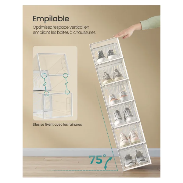 Lot 18 boîtes à Chaussures Transparent et Blanc Boîte de Rangement Robuste