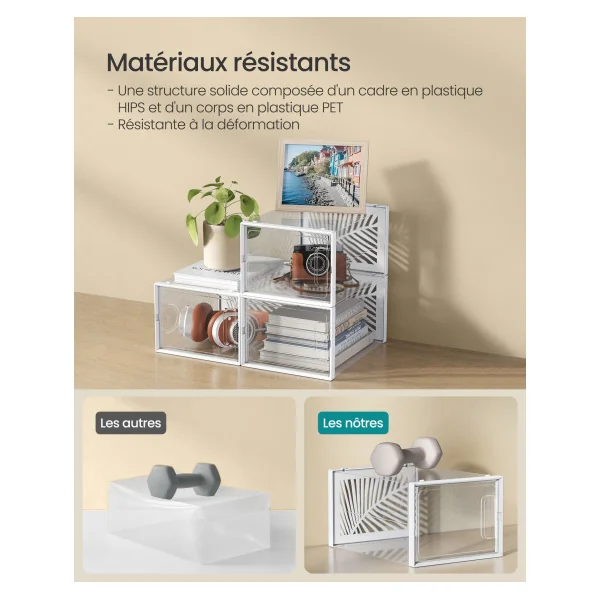 Lot 18 boîtes à Chaussures Transparent et Blanc Boîte de Rangement Robuste