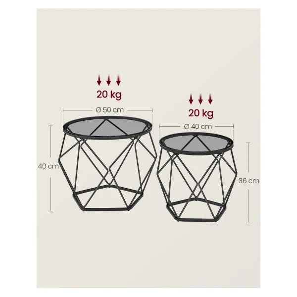 Lot 2 Tables Basses Ronde Gris Ardoise Table de Salon Plateau Amovible