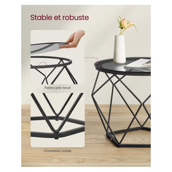 Lot 2 Tables Basses Ronde Gris Ardoise Table de Salon Plateau Amovible