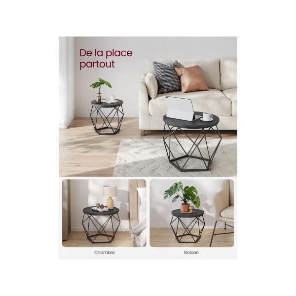 Lot 2 Tables Basses Ronde Noir Ardoise Table de Salon Plateau Amovible