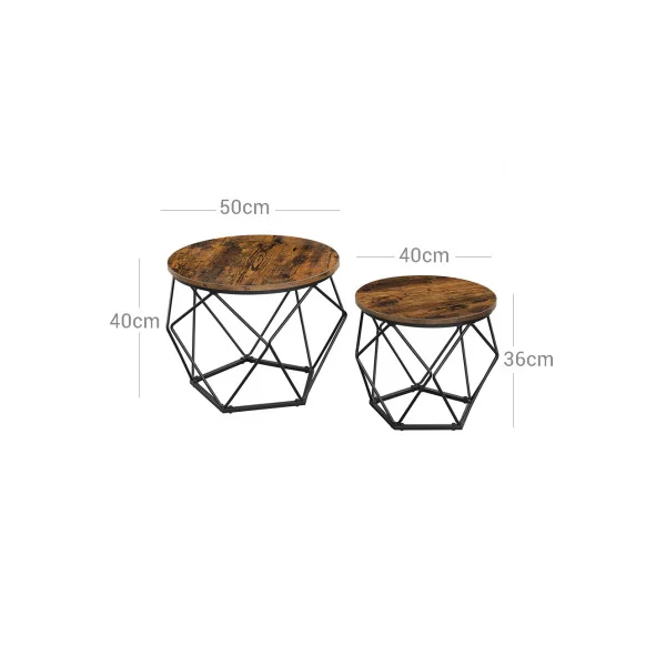 Lot 2 Tables d'appoint Tables Basses Rondes Plateau Amovible Marron Rustique Noir