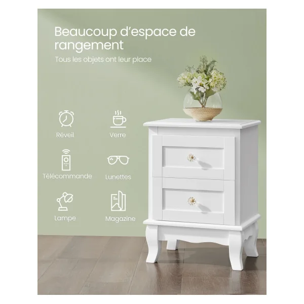 Lot 2 Tables de Chevet Table de Nuit avec 2 Tiroirs Style Baroque