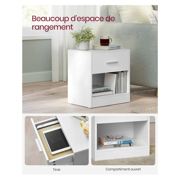 Lot 2 Tables de Nuit Blanche Table de Chevet 1 Tiroir Moderne