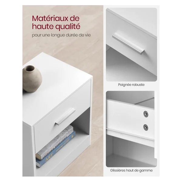 Lot 2 Tables de Nuit Blanche Table de Chevet 1 Tiroir Moderne