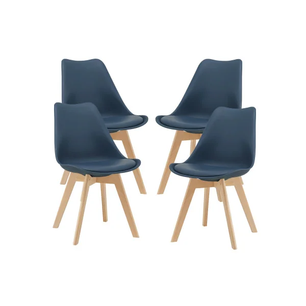 Lot 4 Chaises Scandinaves Similicuir Bleu 81x49x57
