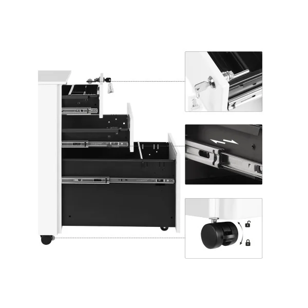 Lot de 2 Caissons de Bureau en Acier Blanc Meuble de Bureau 2 Tiroirs