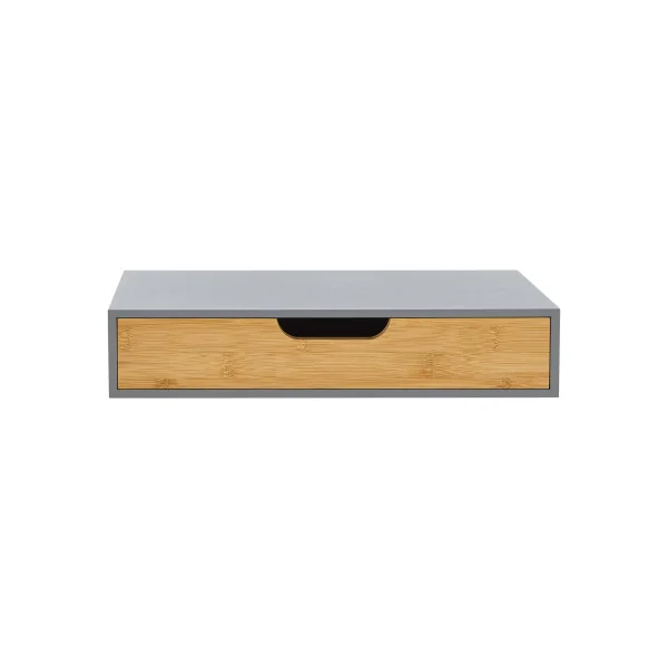 Lot de 2 Etagères Murales en Bambou 40 x 24 x 8 cm Naturel et Gris