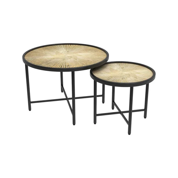 (Lot de 2) Table Basse Ronde Noir et Bois Table de Salon Industrielle Table Gigogne