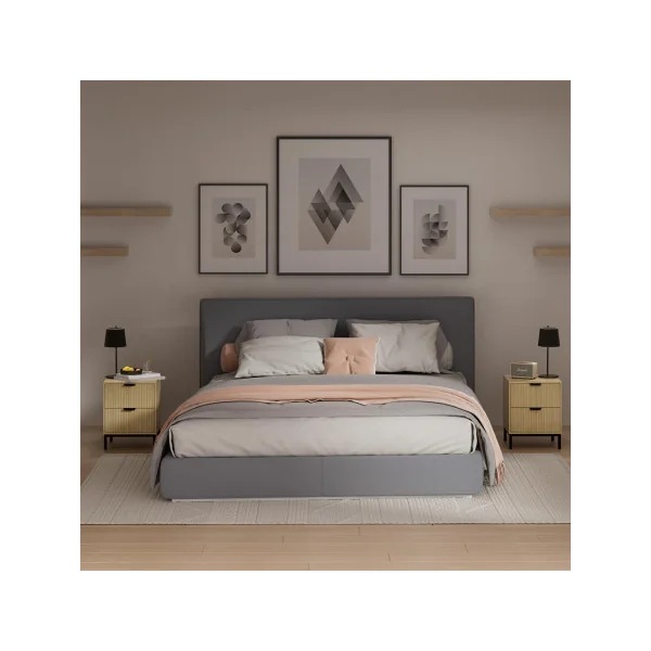 (Lot de 2) Table Chevet Chêne Graphique et Métal Noir 2 Tiroirs Table de Nuit Moderne Chambre
