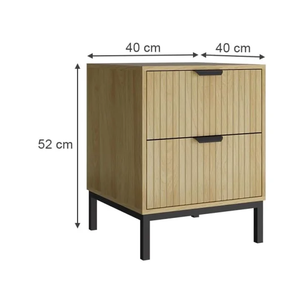 (Lot de 2) Table Chevet Chêne Graphique et Métal Noir 2 Tiroirs Table de Nuit Moderne Chambre