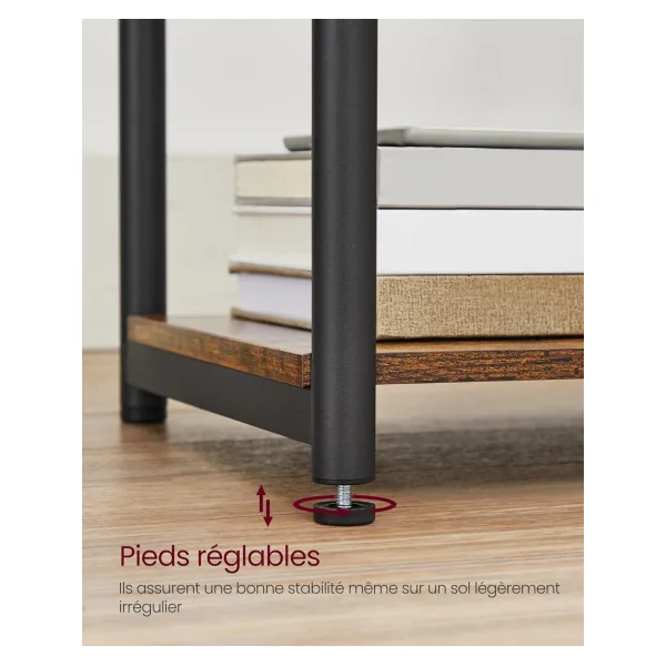 (Lot de 2) Table d'Appoint Table de Chevet Marron Rustique Noir avec Multiprise