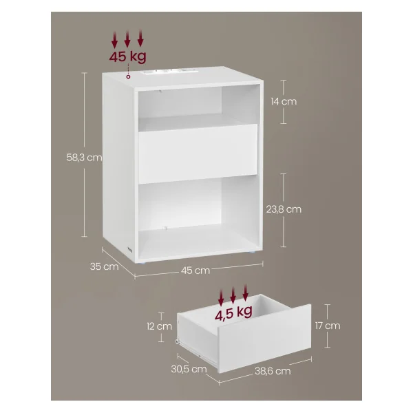 (Lot de 2) Table de Chevet Blanche avec Multiprise et Tiroir Table d’Appoint Chambre Salon