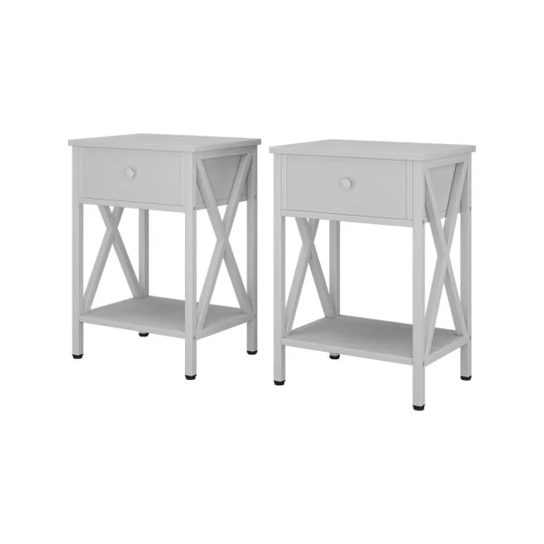 (Lot de 2) Table de Chevet Blanche avec Tiroir Table Nuit en Bois Blanc