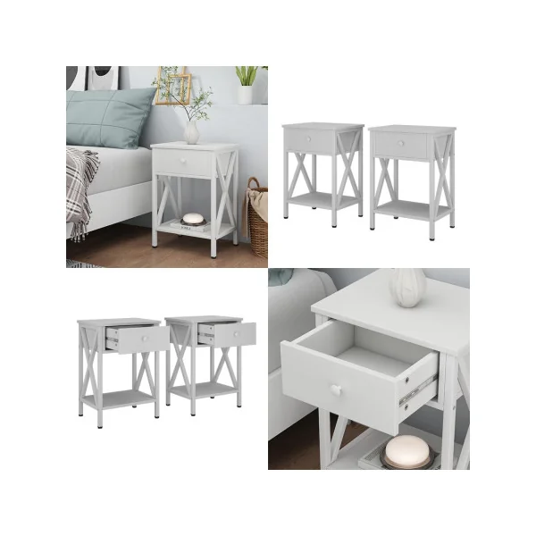 (Lot de 2) Table de Chevet Blanche avec Tiroir Table Nuit en Bois Blanc