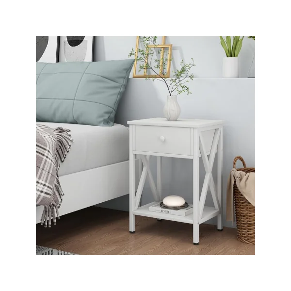 (Lot de 2) Table de Chevet Blanche avec Tiroir Table Nuit en Bois Blanc