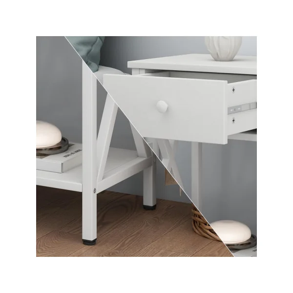 (Lot de 2) Table de Chevet Blanche avec Tiroir Table Nuit en Bois Blanc