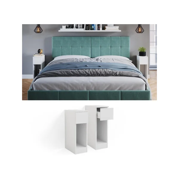 (Lot de 2) Table de Chevet Blanche Etroite Table Nuit Moderne