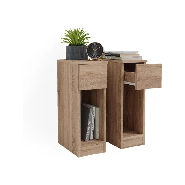 (Lot de 2) Table de Chevet Chêne Etroite Table Nuit Moderne