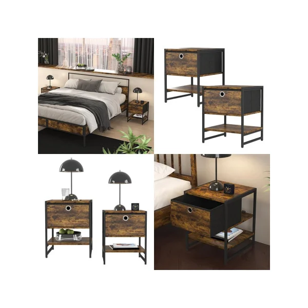 (Lot de 2) Table de Chevet Chêne Rustique Table de Nuit Métal et Bois Chevet Chambre