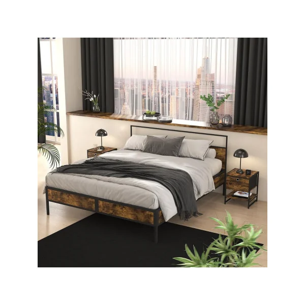 (Lot de 2) Table de Chevet Chêne Rustique Table de Nuit Métal et Bois Chevet Chambre