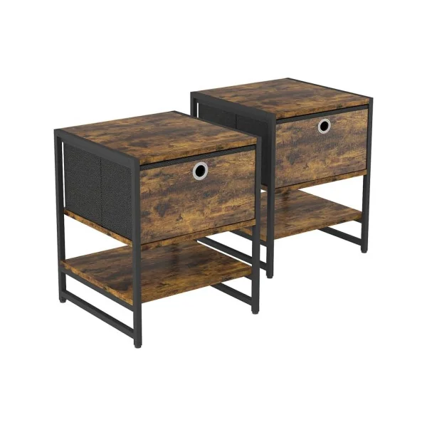 (Lot de 2) Table de Chevet Chêne Rustique Table de Nuit Métal et Bois Chevet Chambre