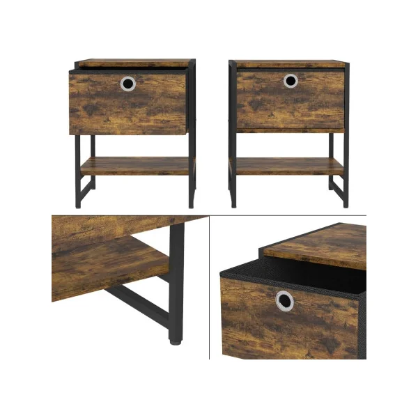 (Lot de 2) Table de Chevet Chêne Rustique Table de Nuit Métal et Bois Chevet Chambre