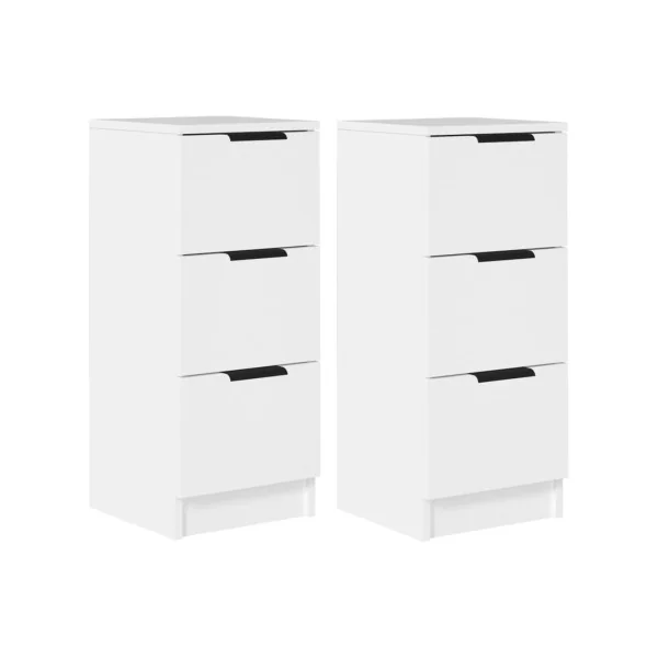 (Lot de 2) Table de Chevet Haute Blanc 3 Tiroirs Table de Nuit Haute