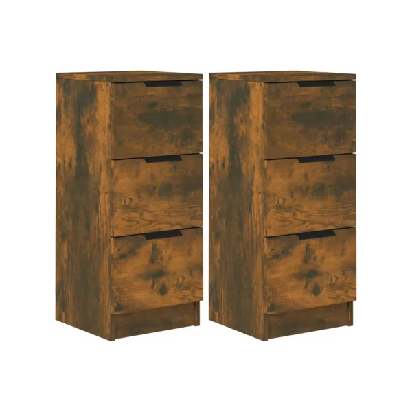 (Lot de 2) Table de Chevet Haute Chêne Fumé Bois 3 Tiroirs Table de Nuit Haute