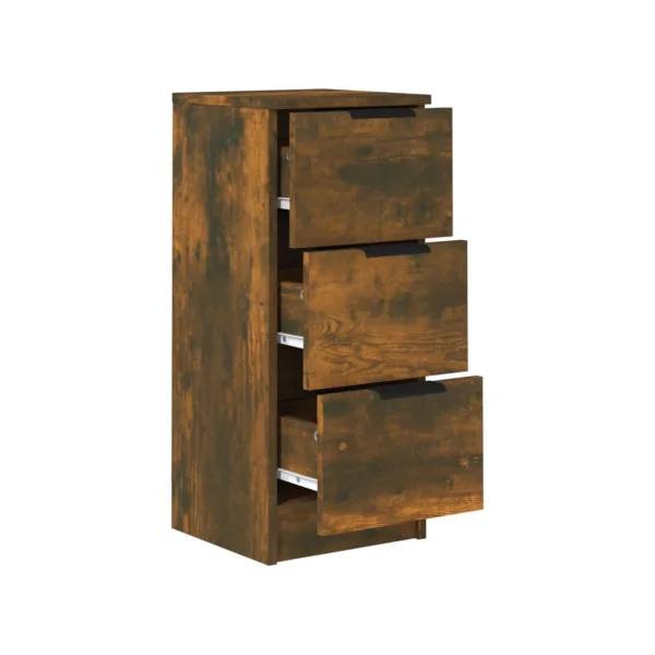 (Lot de 2) Table de Chevet Haute Chêne Fumé Bois 3 Tiroirs Table de Nuit Haute