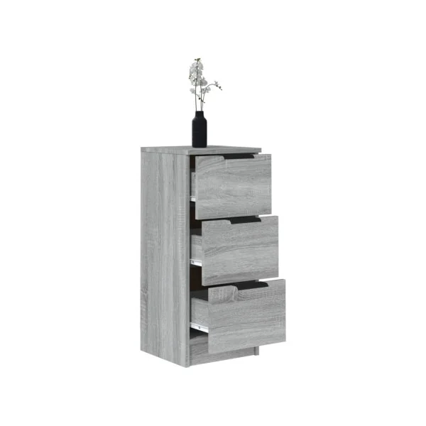 (Lot de 2) Table de Chevet Haute Chêne Gris 3 Tiroirs Table de Nuit Haute