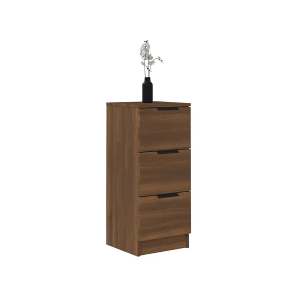 (Lot de 2) Table de Chevet Haute Chêne Marron Bois 3 Tiroirs Table de Nuit Haute