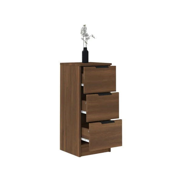 (Lot de 2) Table de Chevet Haute Chêne Marron Bois 3 Tiroirs Table de Nuit Haute