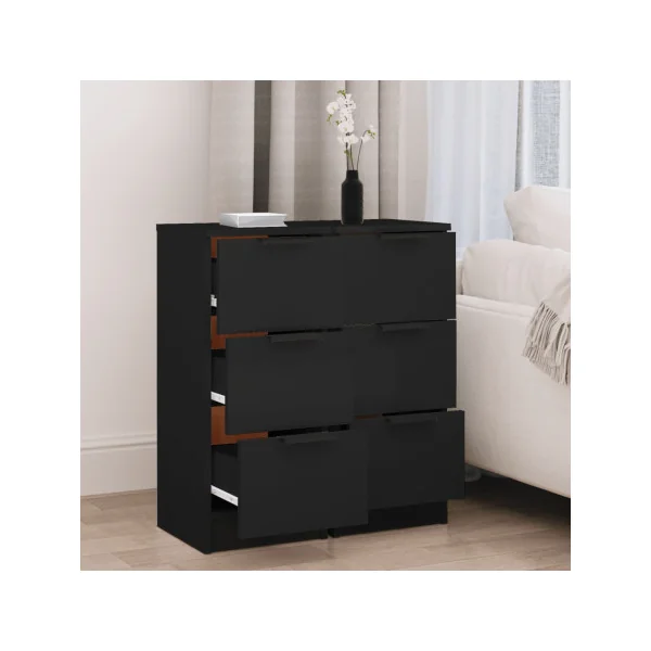 (Lot de 2) Table de Chevet Haute Noir 3 Tiroirs Table de Nuit Haute