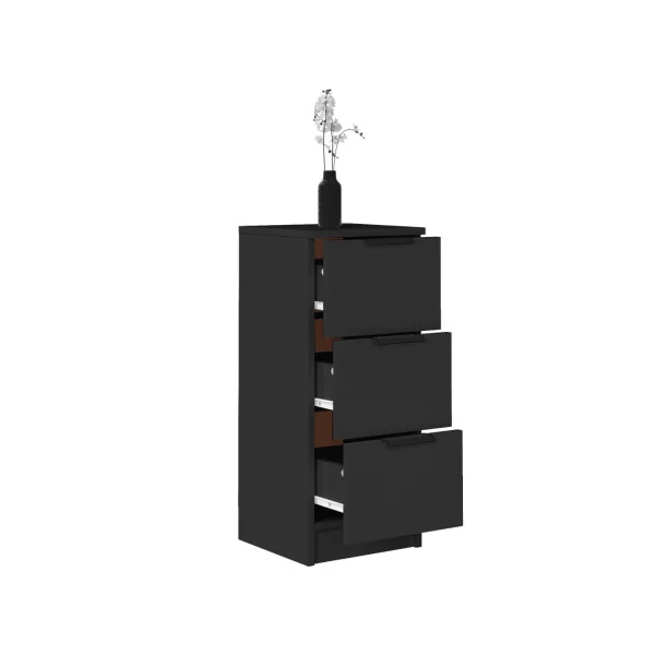 (Lot de 2) Table de Chevet Haute Noir 3 Tiroirs Table de Nuit Haute