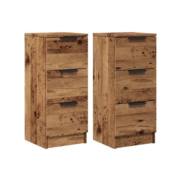 (Lot de 2) Table de Chevet Haute Vieux Bois 3 Tiroirs Table de Nuit Haute