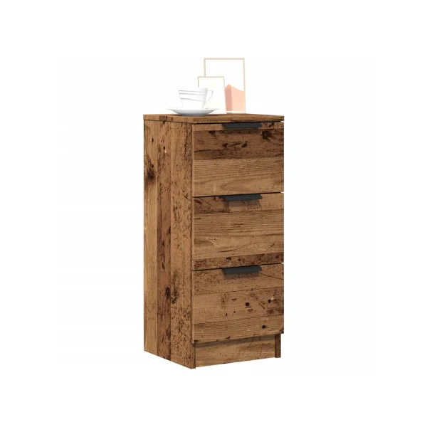 (Lot de 2) Table de Chevet Haute Vieux Bois 3 Tiroirs Table de Nuit Haute