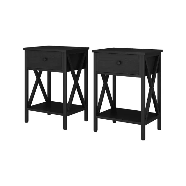 (Lot de 2) Table de Chevet Noir avec Tiroir Table Nuit en Bois Noir