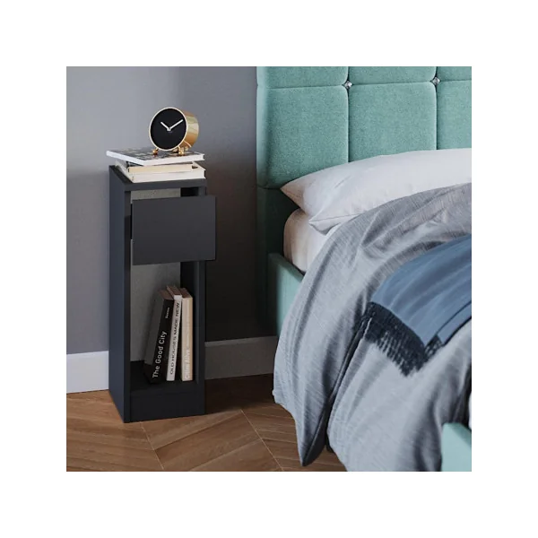 (Lot de 2) Table de Chevet Noir Etroite Table Nuit Moderne