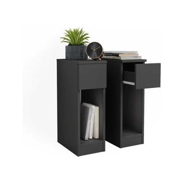 (Lot de 2) Table de Chevet Noir Etroite Table Nuit Moderne