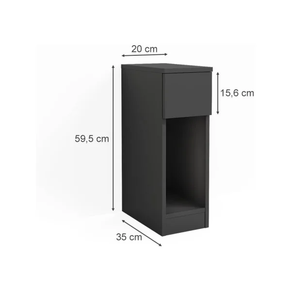(Lot de 2) Table de Chevet Noir Etroite Table Nuit Moderne