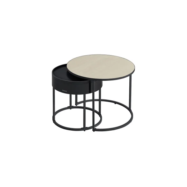 Lot de 2 Tables Basses Beige Naturel et Noir d'Encre Tables Gigognes de Salon