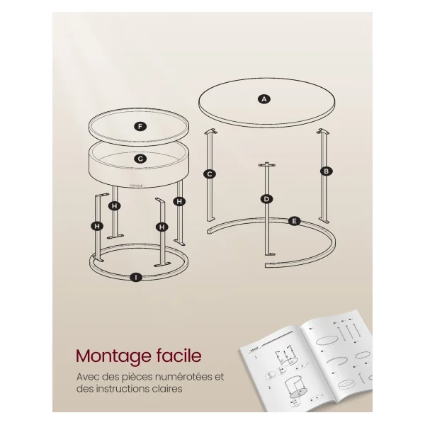 Lot de 2 Tables Basses Beige Naturel et Noir d'Encre Tables Gigognes de Salon